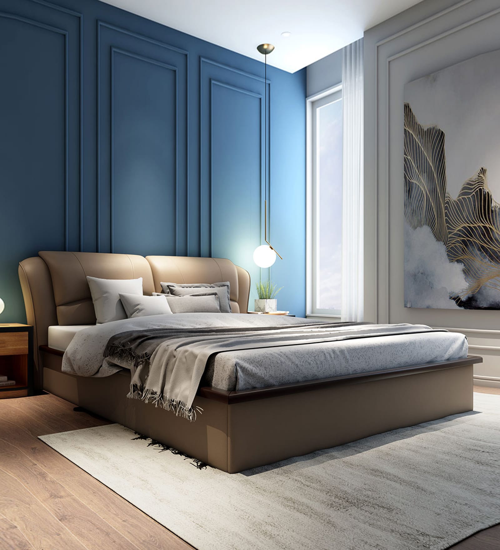 Winston Leatherette Queen Size Beds with Hydraulic Storage in Beige Finish