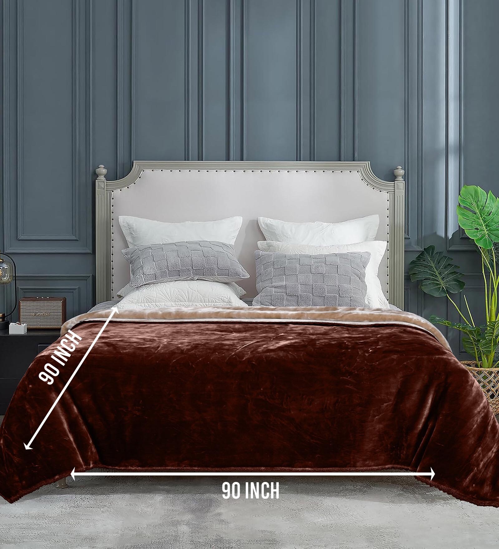 Beige Double Sided Heavy 2 Layer Blanket With Crochet Lace Edge