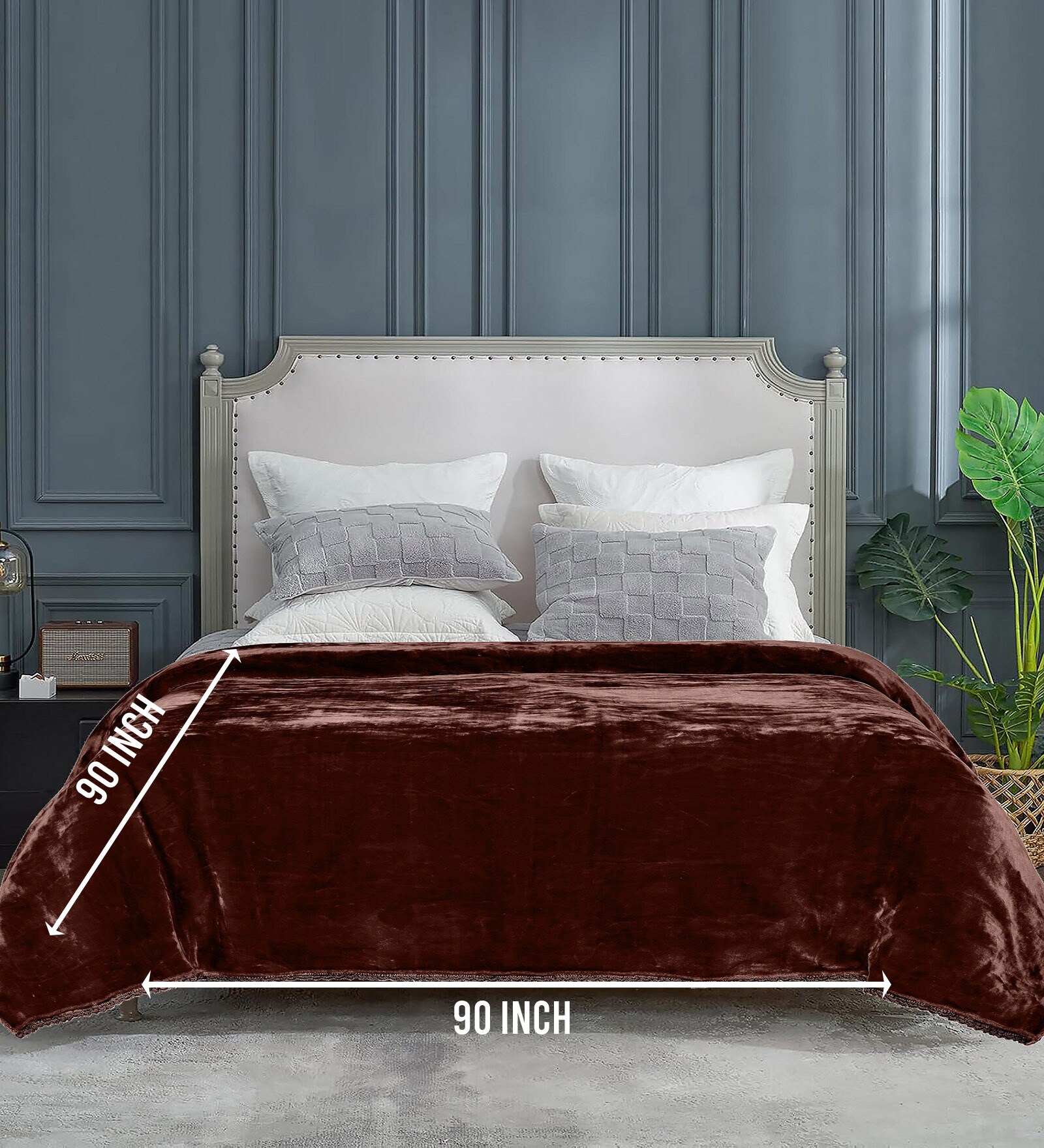 Brown Winter Mink Double Layer Heavy Cloudy Silky-Soft Double Blanket With Crochet Lace Edge