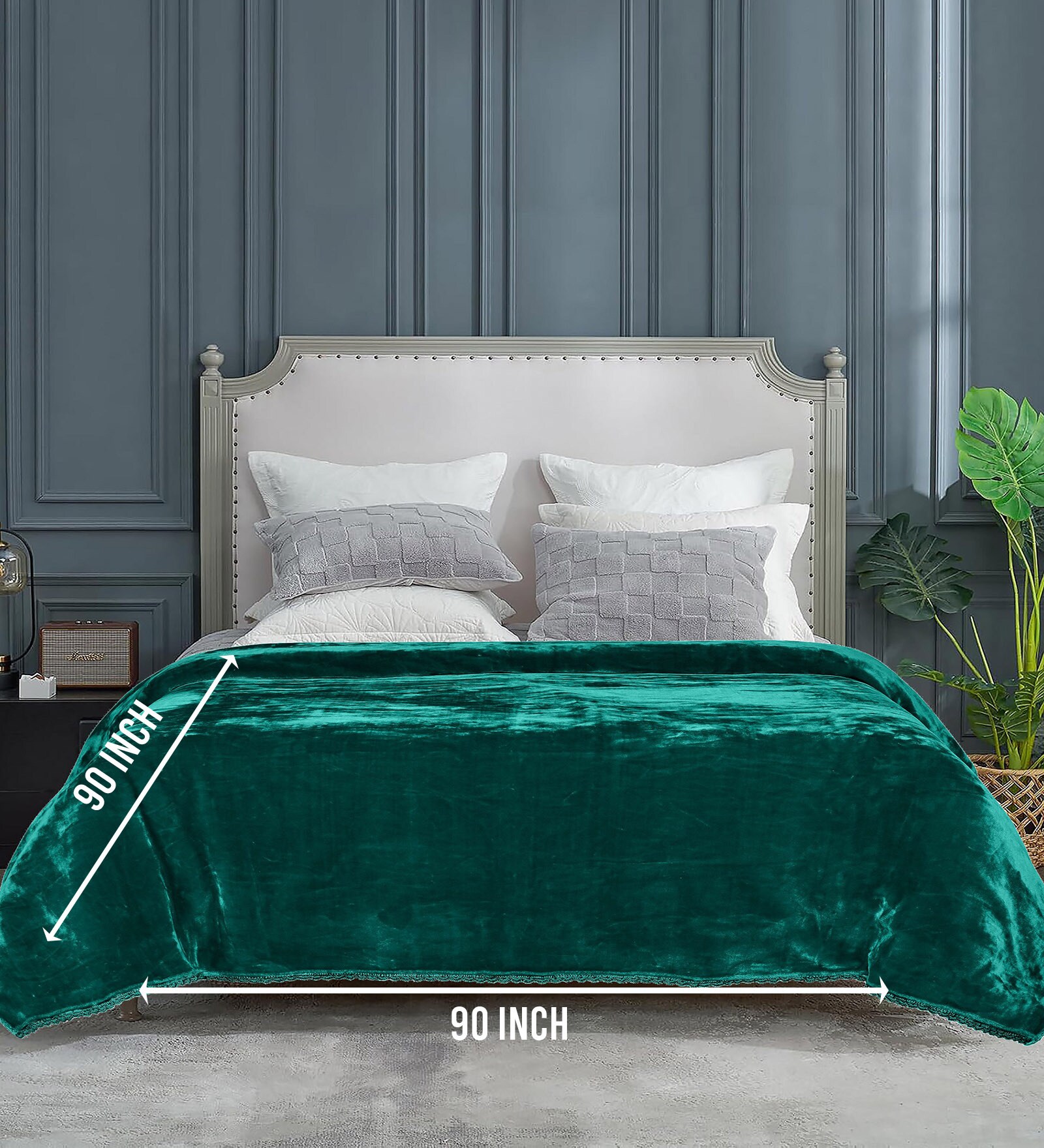 Green Double Sided Heavy 2 Layer Blanket With Crochet Lace Edge