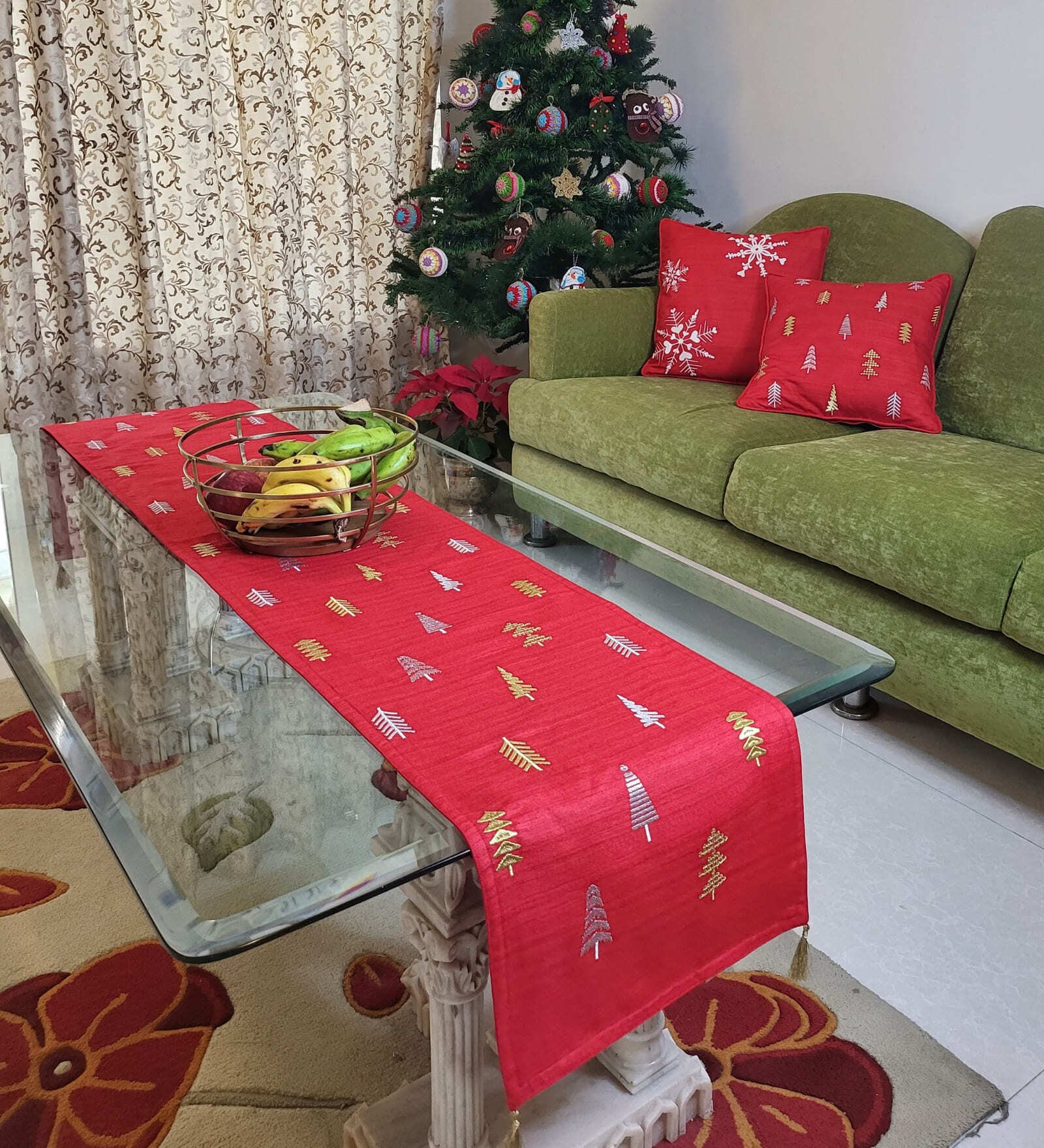 Winter Trees Red Silk Blend (72x13) Table Runner