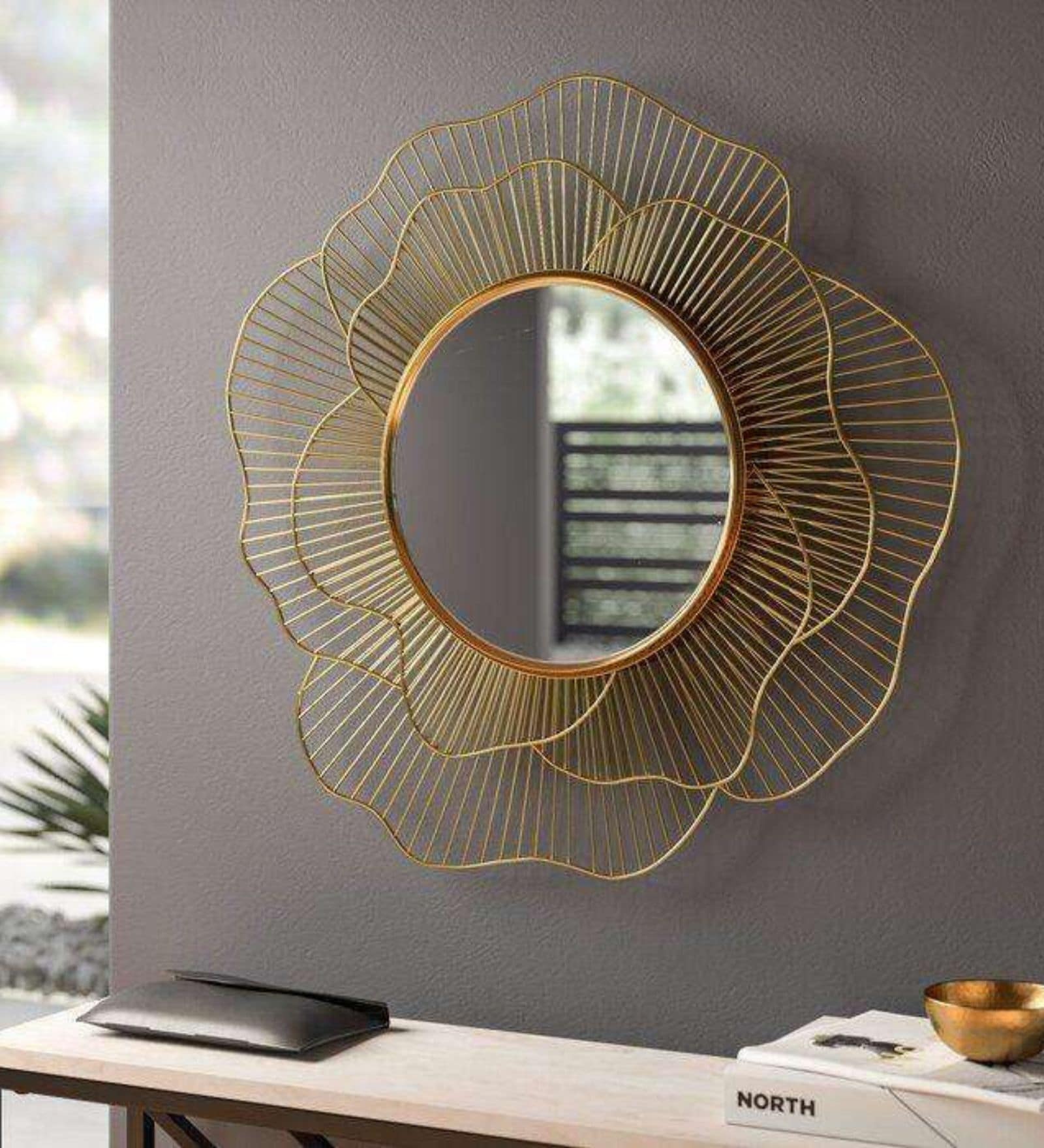 Golden Wired Design Decorative Mirror