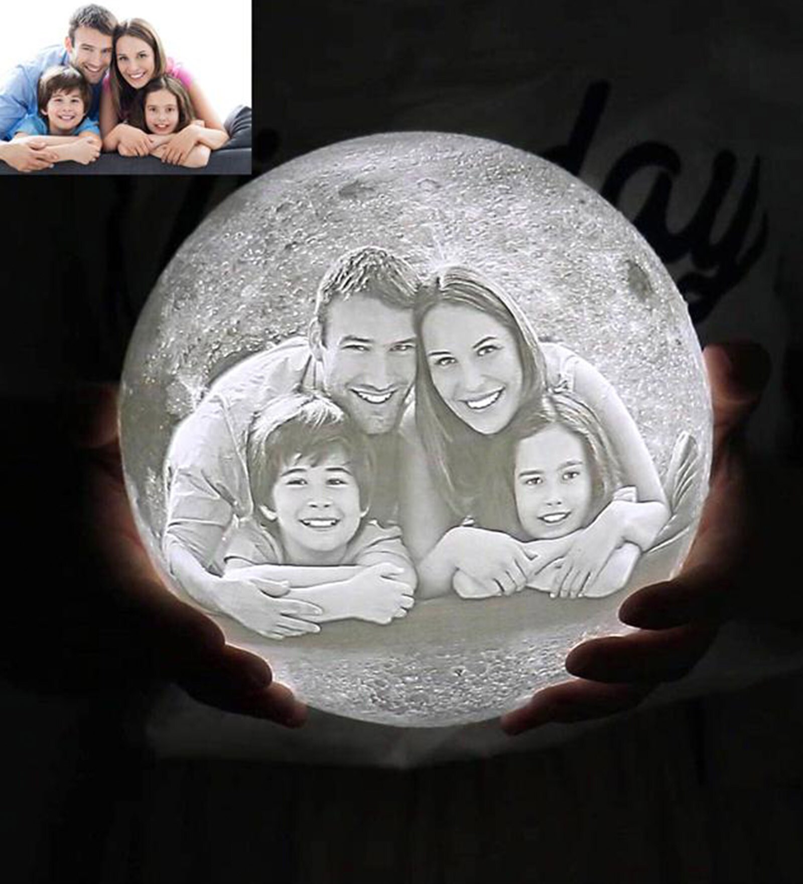 Touch Sensor 3 Colors Personalized 14cm Moon Lamp with Wooden Base for Daughter