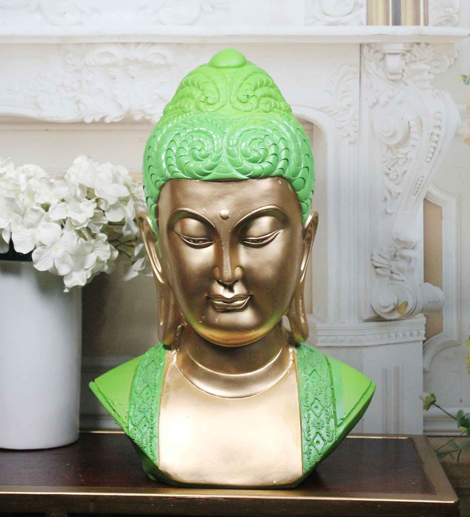 Wisdom's Glow Buddha Green & Gold Polyresin Buddha