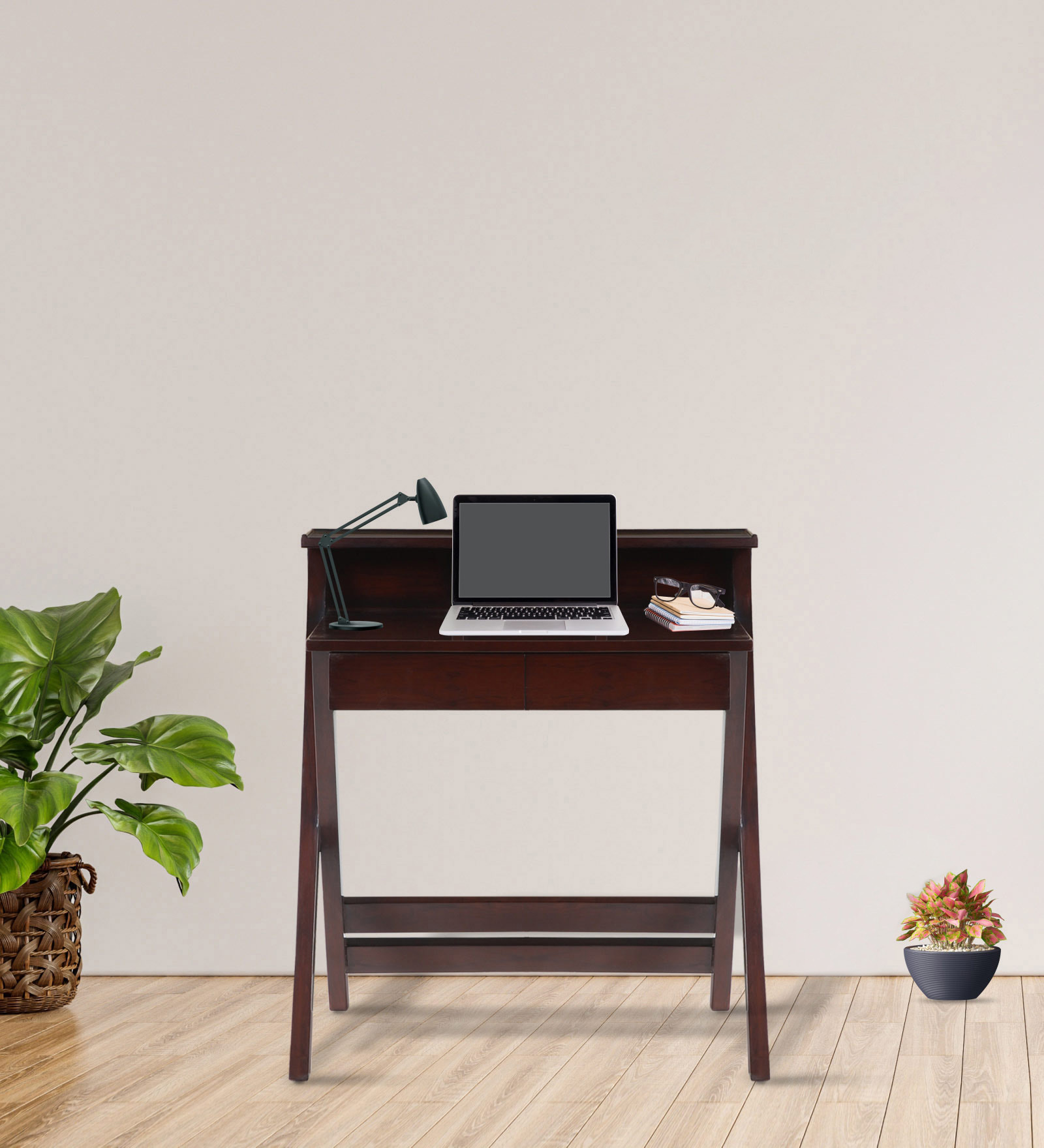 Wisdom Solid Wood Writing Table in Brown Finish