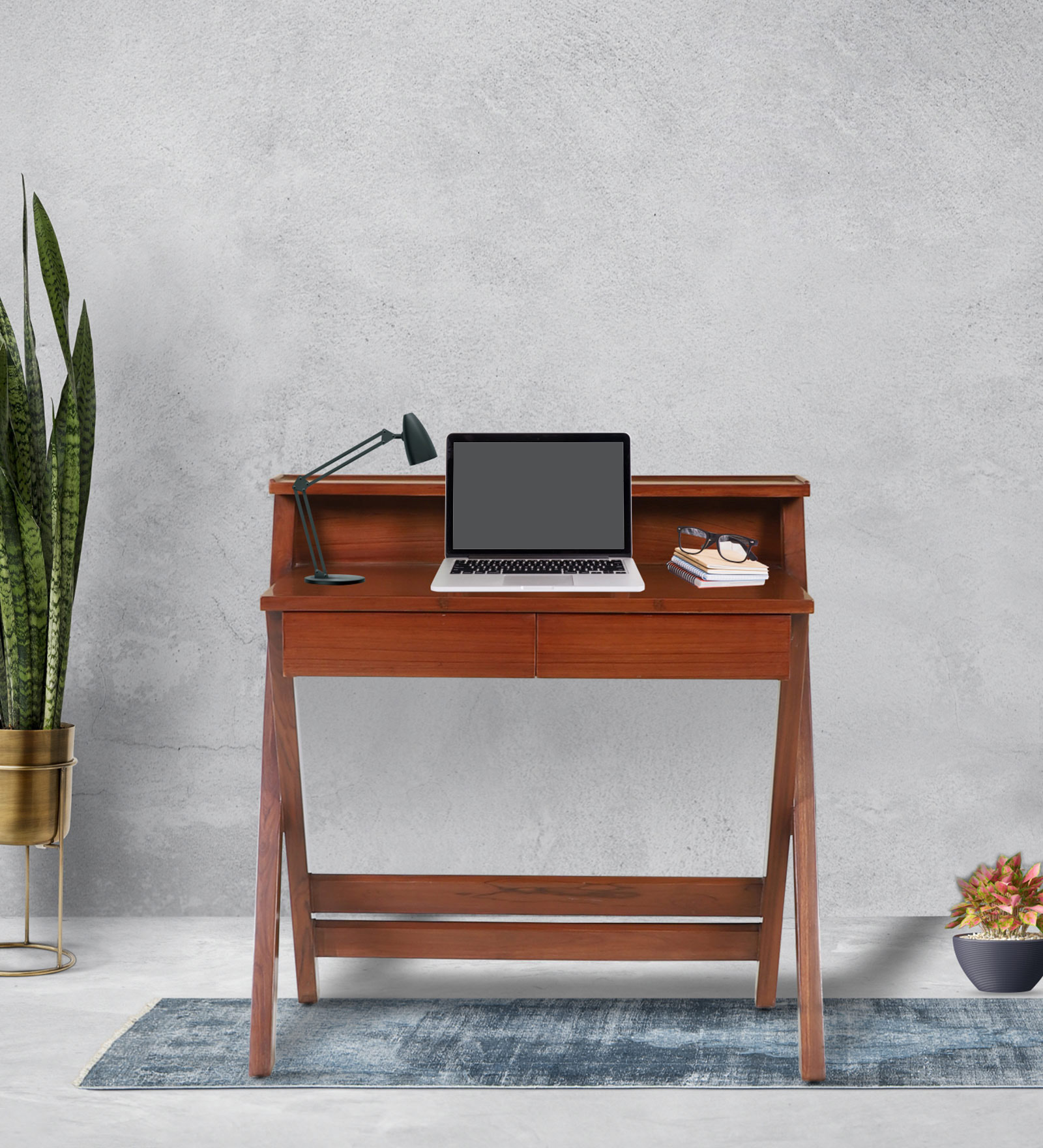 Wisdom Solid Wood Writing Table in Teak Finish