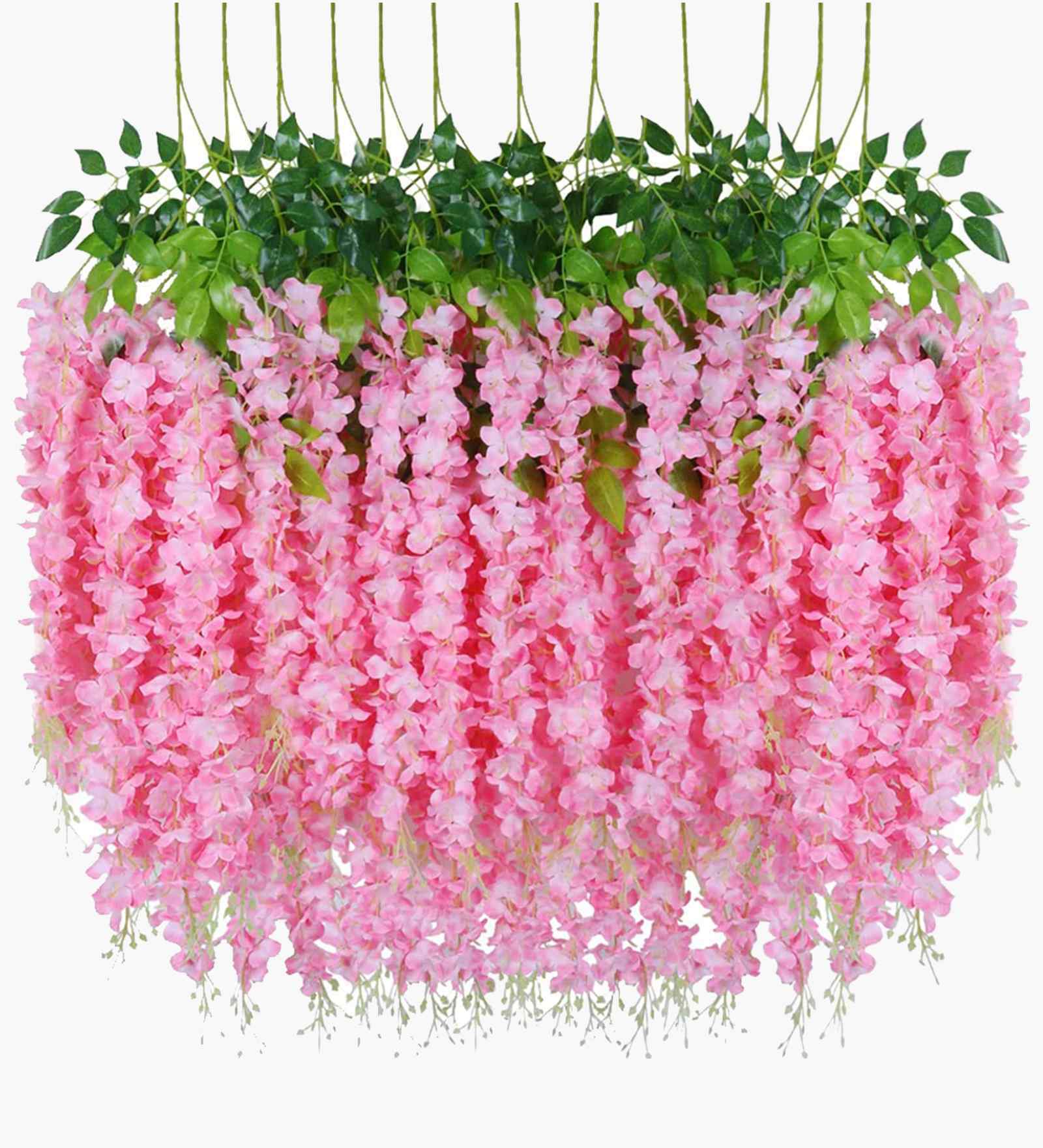 Set Of 12 Pink Plastic 3.7 Wisteria Hanging Artificial Flowers