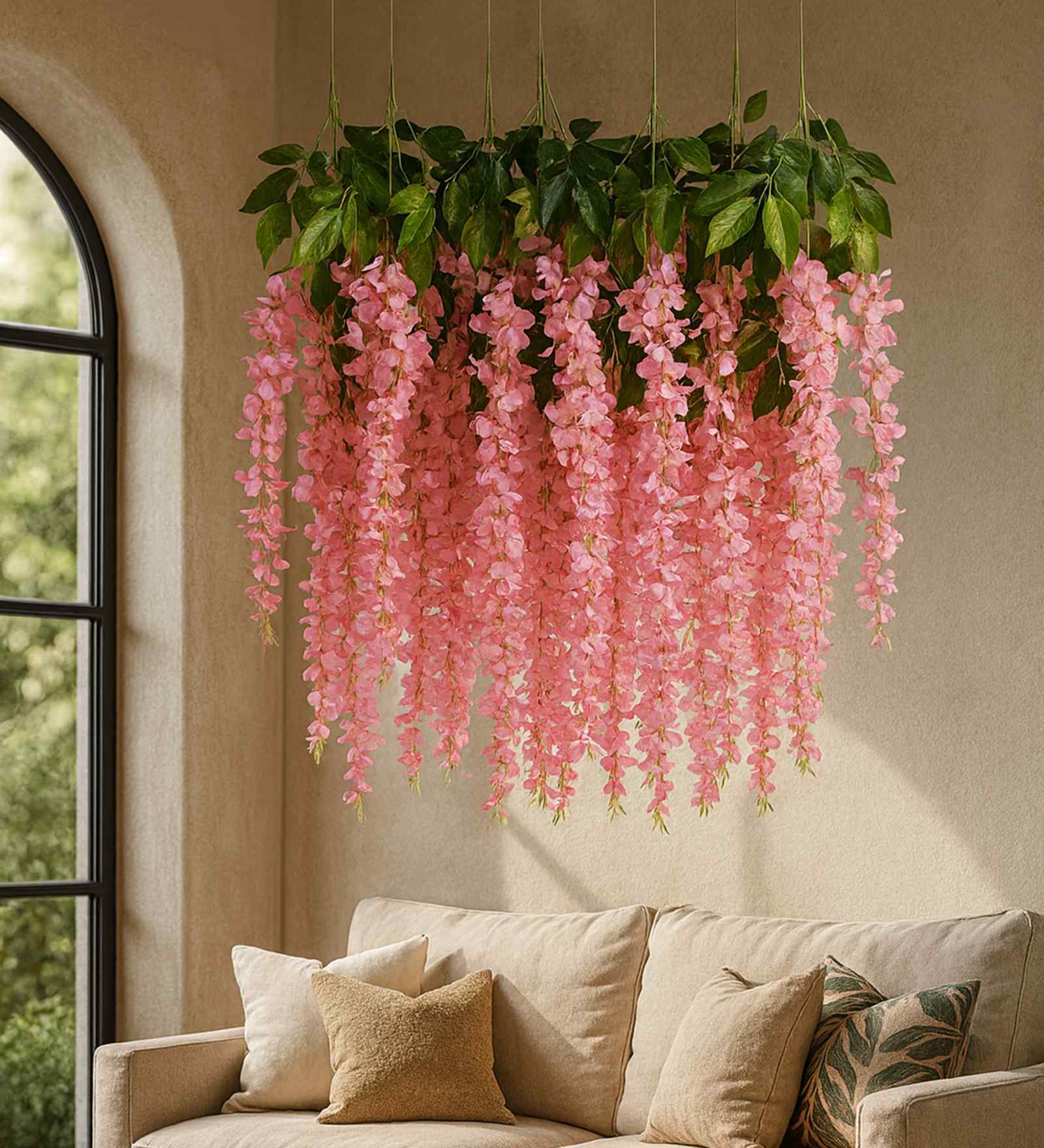 Set Of 6 Pink Plastic 3.7 Wisteria Hanging Artificial Flowers