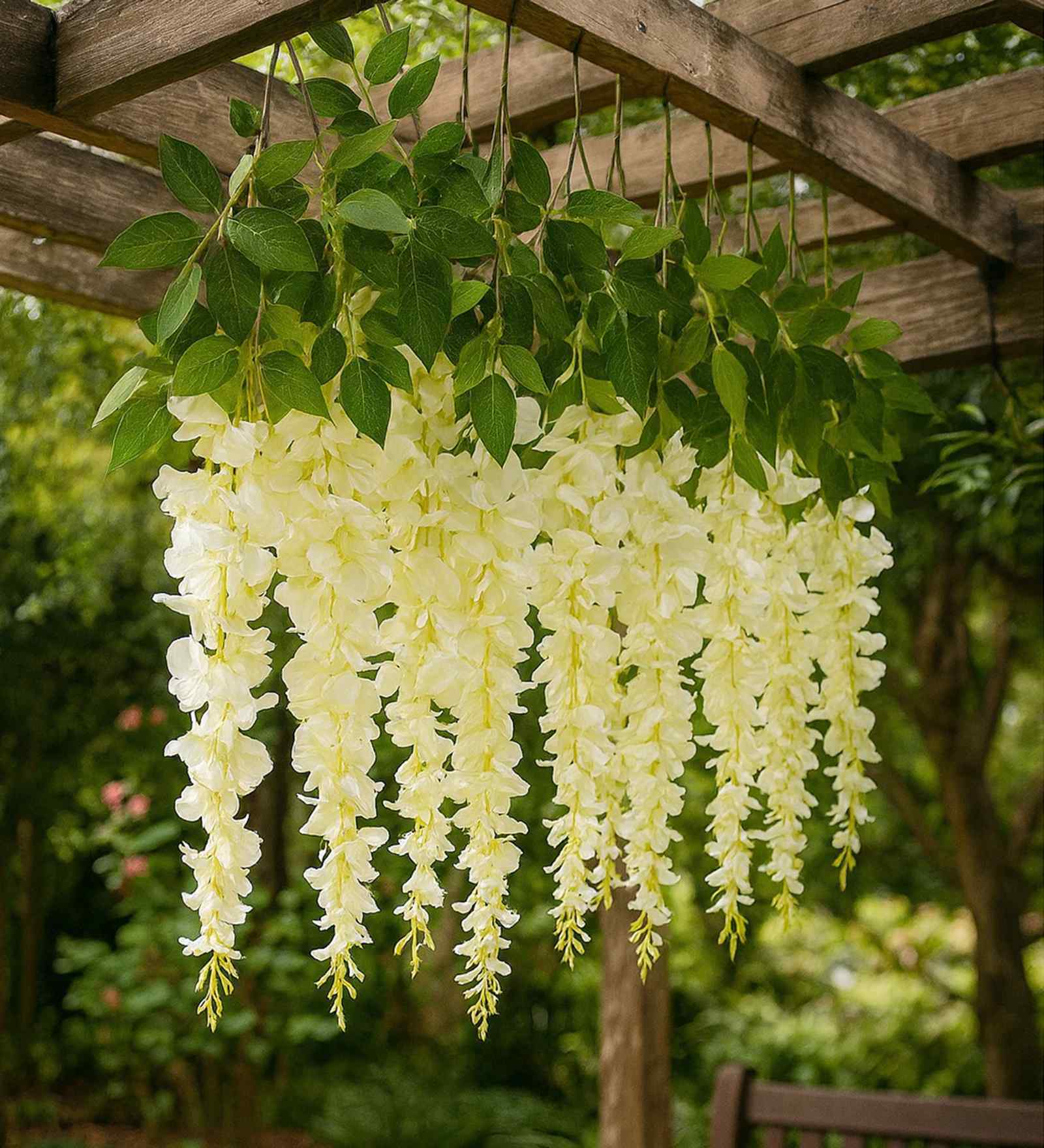 Set Of 12 White Plastic 3.7 Wisteria Hanging Artificial Flowers