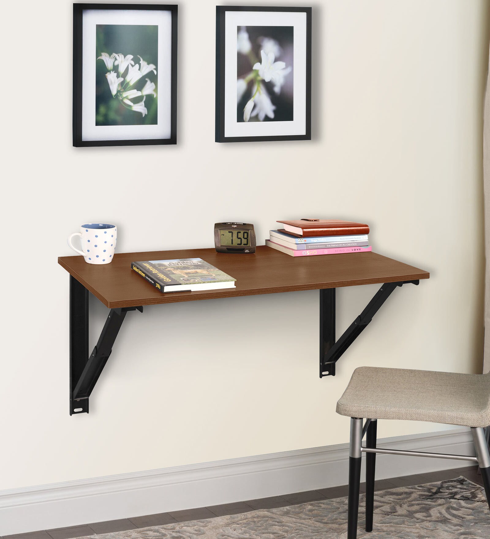 Wizard Wall Mounted Table in Acacia Dark Finish