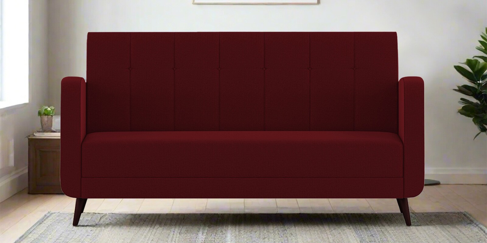 Wiki Velvet 3 Seater Sofa In Dark Maroon Colour