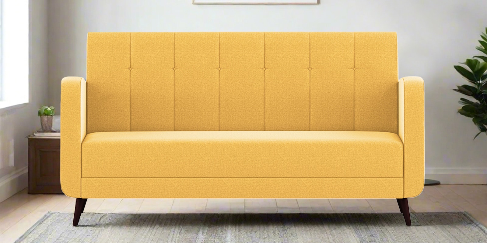 Wiki Velvet 3 Seater Sofa in Turmeric Yellow Colour