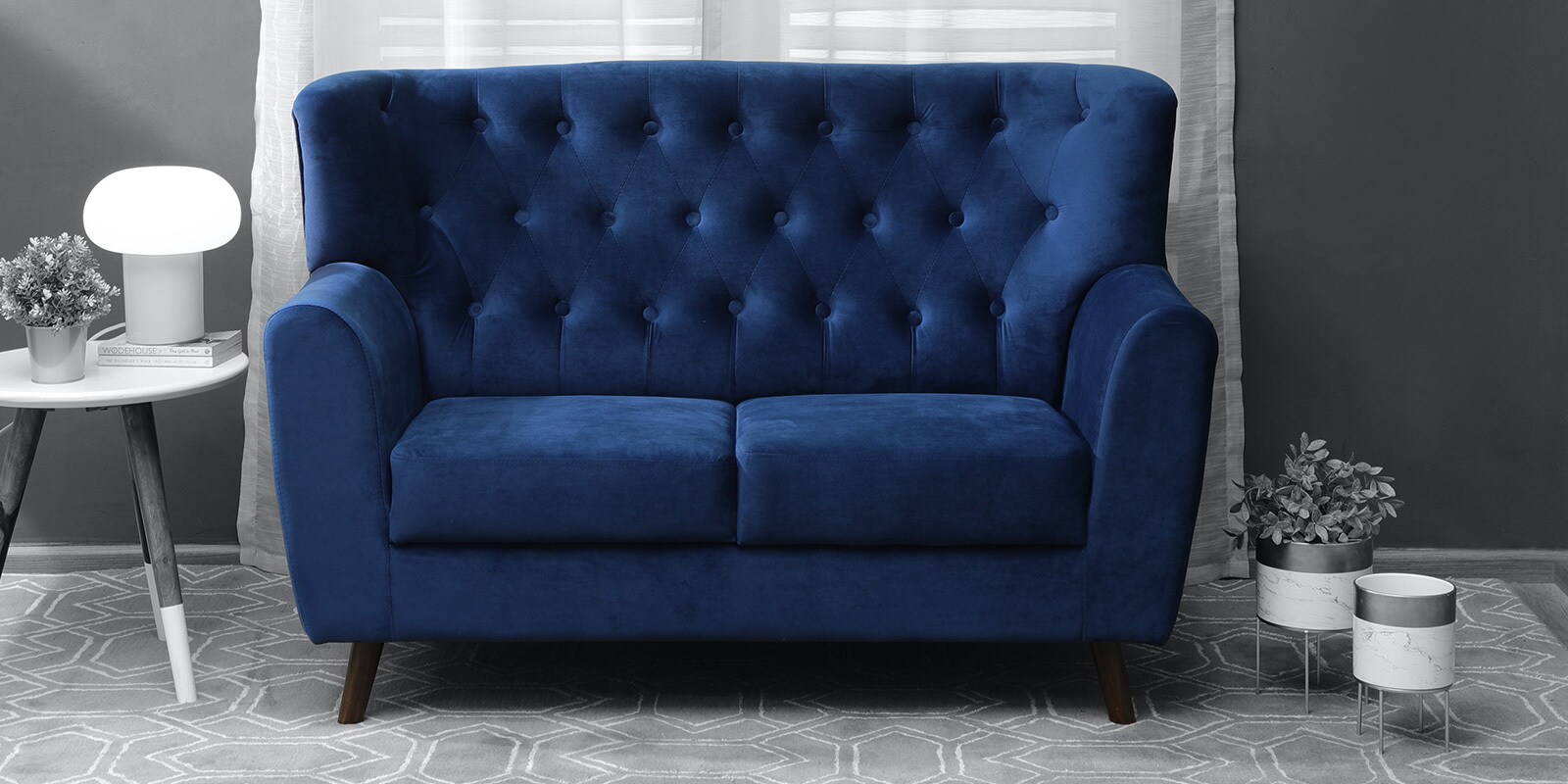 Imelda Velvet 2 Seater Sofa In Royal Blue Colour