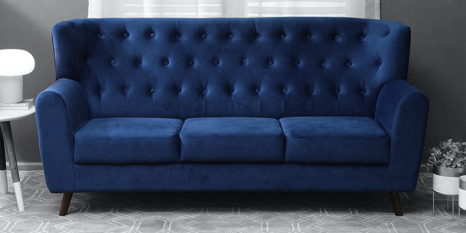 Imelda Velvet 3 Seater Sofa In Royal Blue Colour