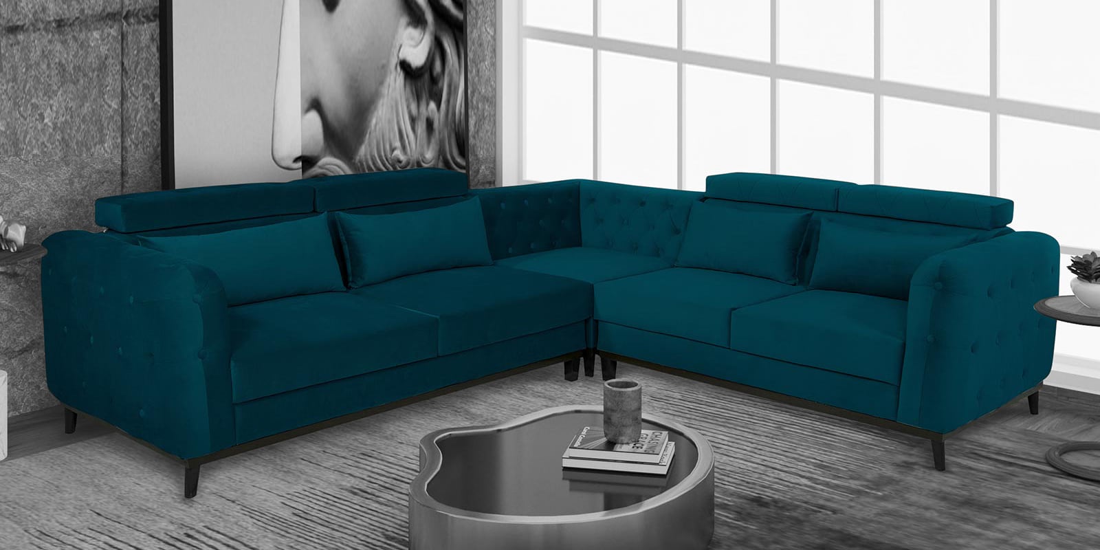 Buy Winchester Velvet Corner Sofa s in Teal Colour in L Shape at 26