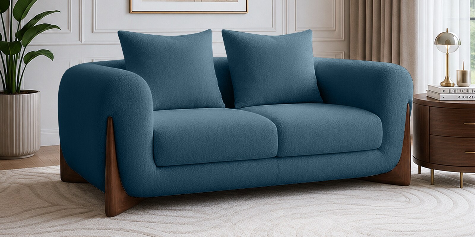 Wishper Boucle Fabric 2 Seater Sofa In Classic Blue Colour