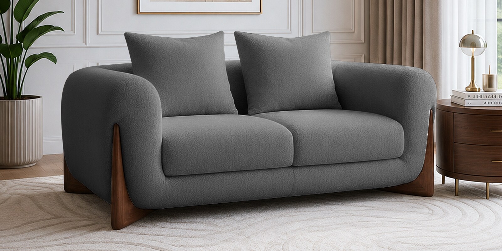 Wishper Boucle Fabric 2 Seater Sofa In Lava Grey Colour