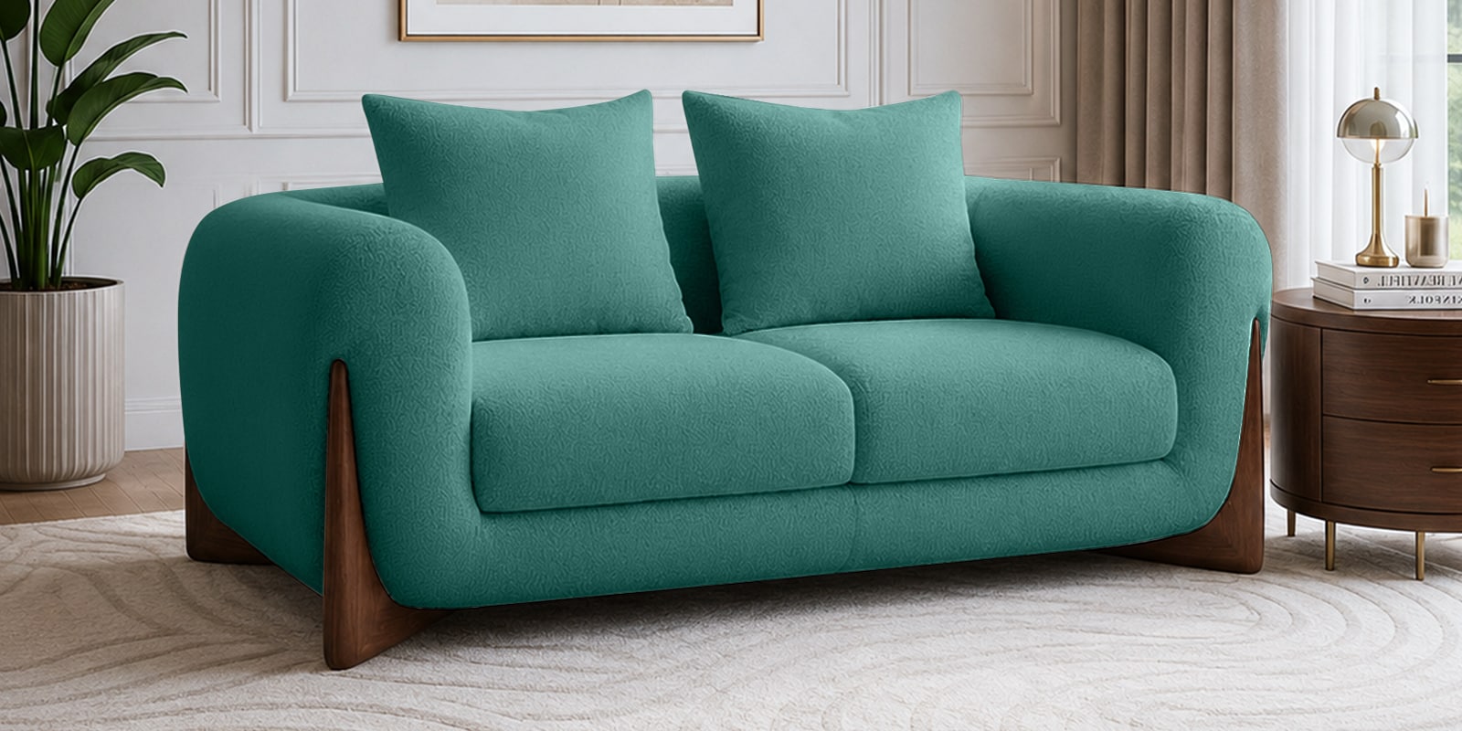 Wishper Boucle Fabric 2 Seater Sofa In Ocean Blue Colour