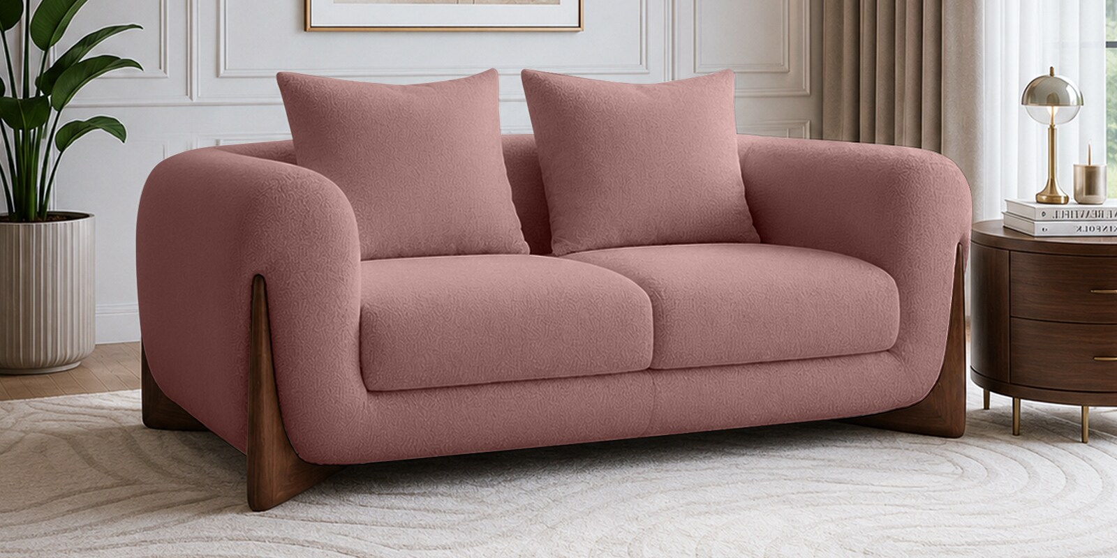 Wishper Boucle Fabric 2 Seater Sofa In Rose Pink Colour