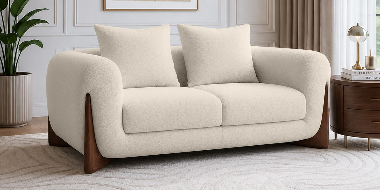 Wishper Boucle Fabric 2 Seater Sofa In Shell White Colour