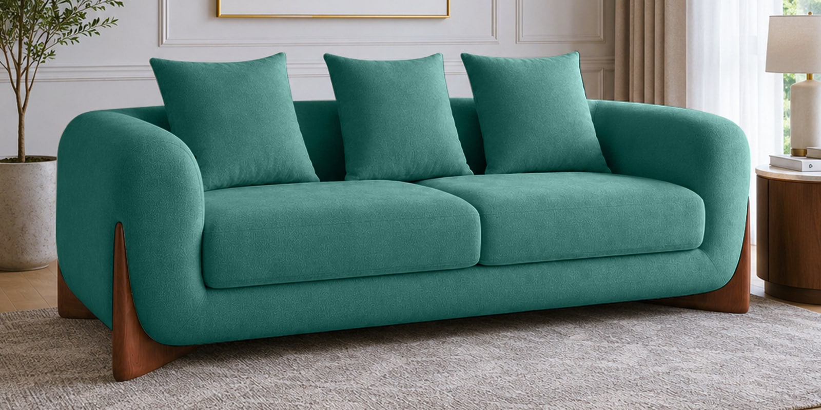 Wishper Boucle Fabric 3 Seater Sofa In Ocean Blue Colour