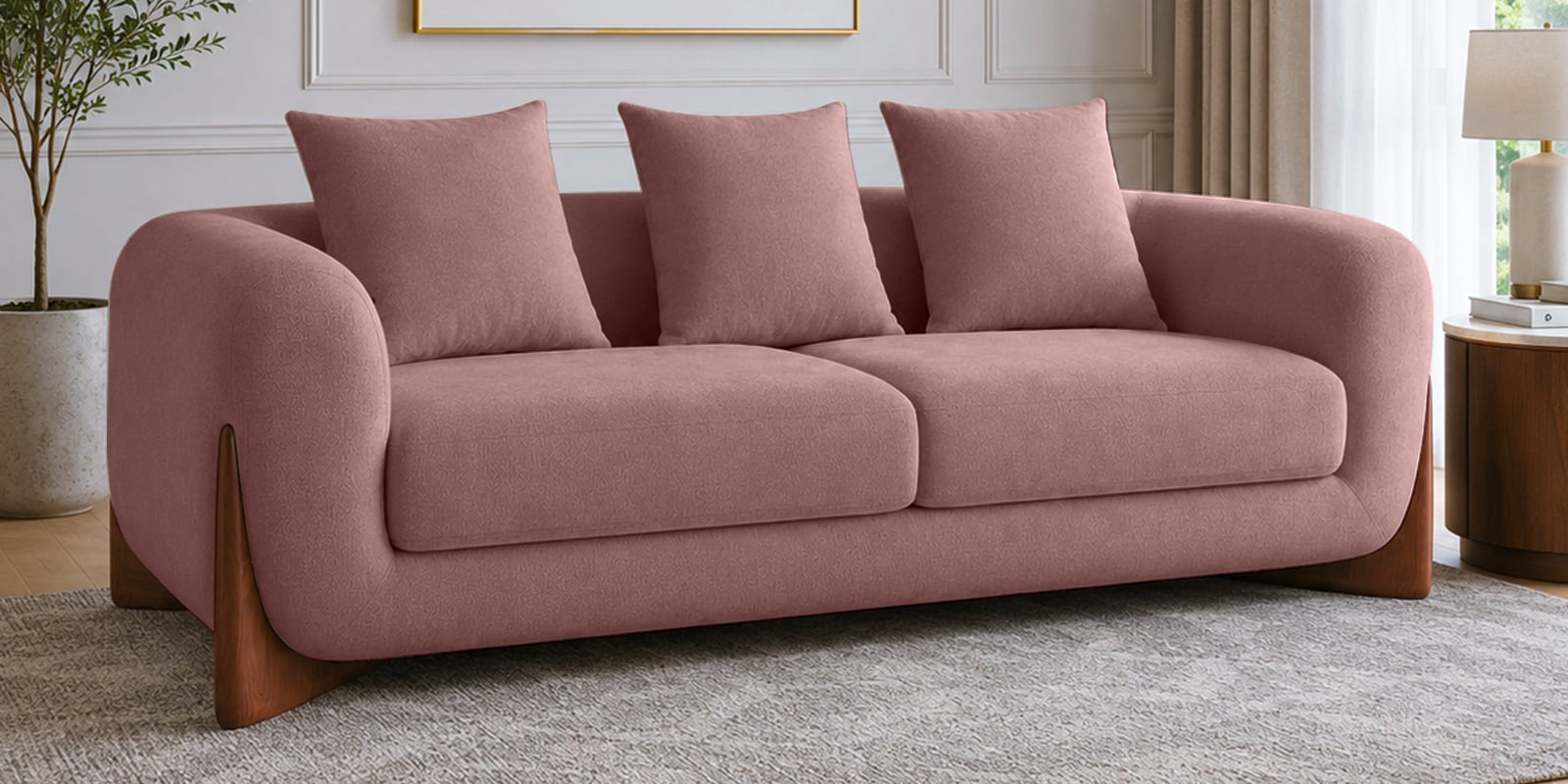 Wishper Boucle Fabric 3 Seater Sofa In Rose Pink Colour
