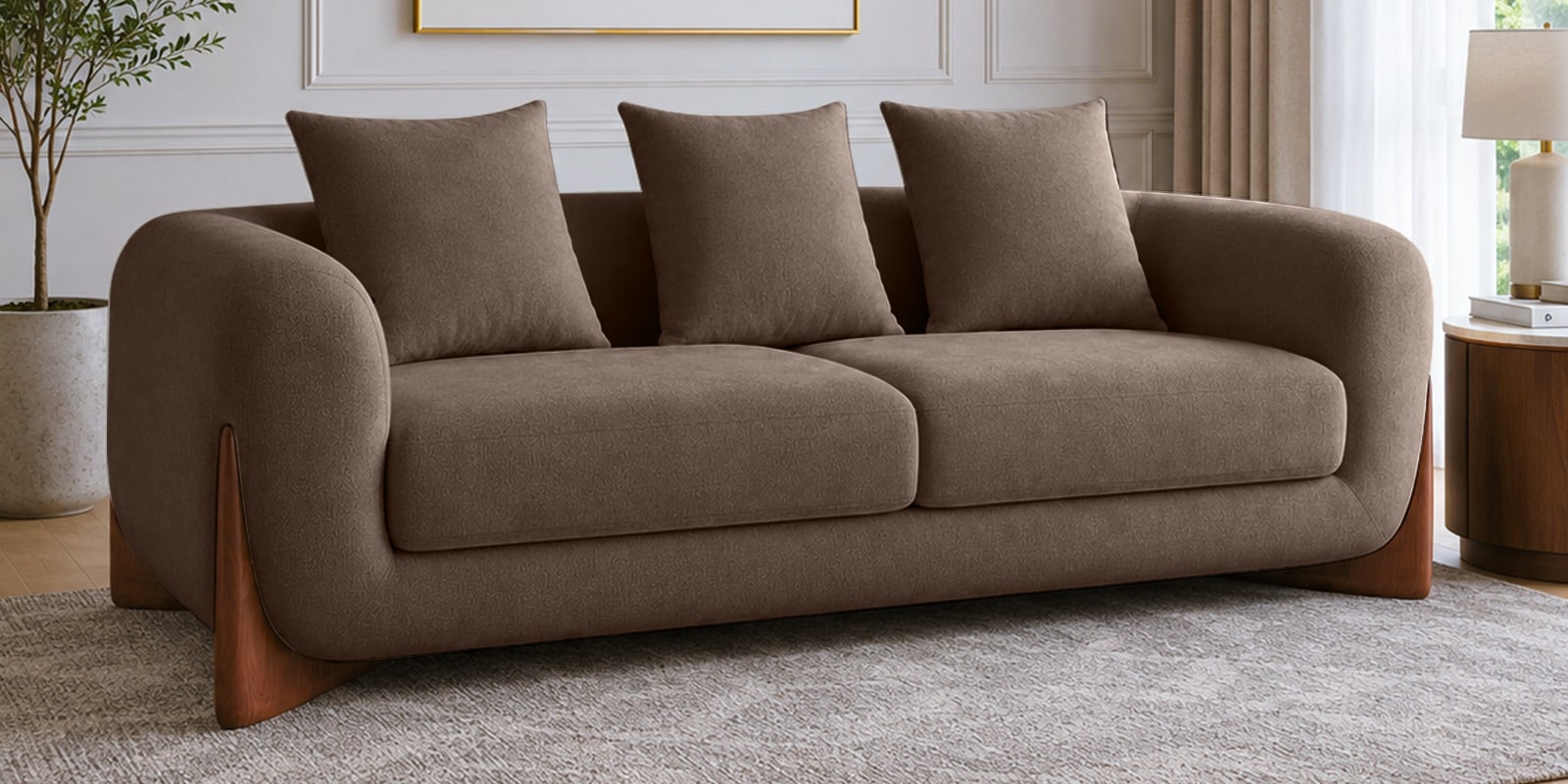 Wishper Boucle Fabric 3 Seater Sofa In Truffle Brown Colour