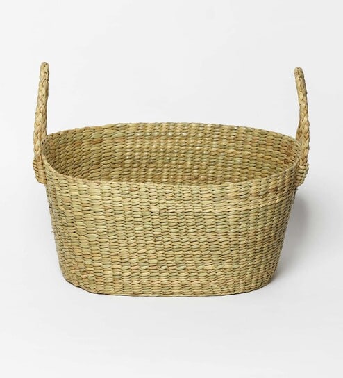(1Pc) Beige Seagrass Handmade Shelf Storage Basket