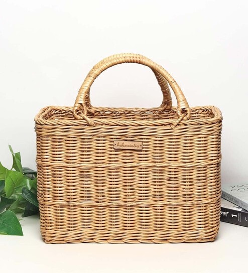 Wicker Shopping Basket For Storage|Wicker Baskets For Lunch & Picnic|Wicker Decorative And Hamper Basket (Medium 33 X 15 X 23 Cm), Rectangular, Brown