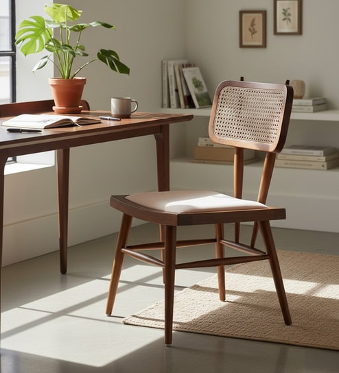 Wicker Teak Wood Dining Chair in Natural Finish