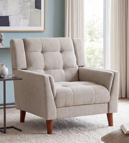 Wide Tufted Arm Chair In Light Grey Colour