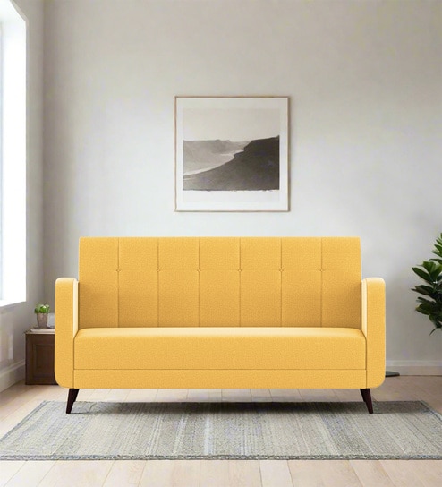 Wiki Velvet 3 Seater Sofa in Turmeric Yellow Colour