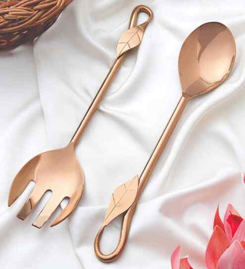 Willow Leaf Salad Server  Rose Gold