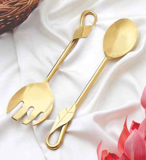 Willow Leaf Salad Server Gold