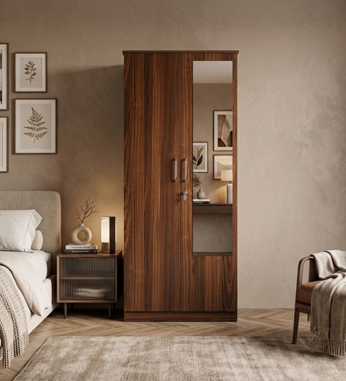 Wilson 2 Door Wardrobe With Mirror in Walnut Finish