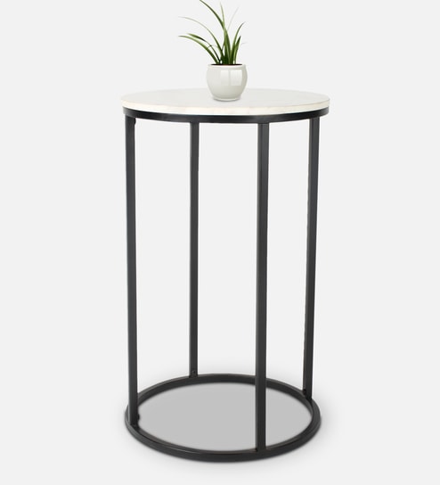 Windsor Marble Top End Table In Natural White Finish