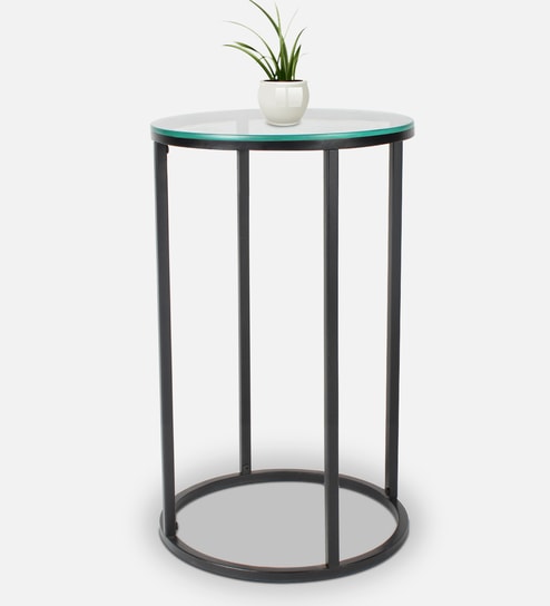 Windsor Glass Top End Table In Black Finish 