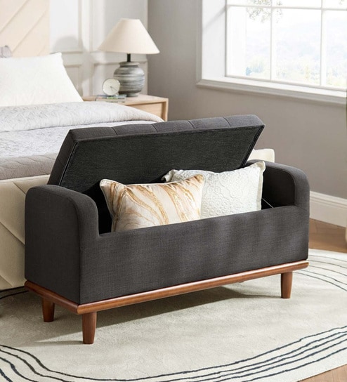 Windsor Fabric Royal Storage Ottoman Ottoman in Dark Grey Colour