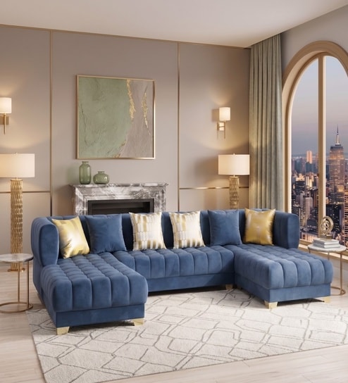 Windsor Heritage Sectional Sofa In Blue Color