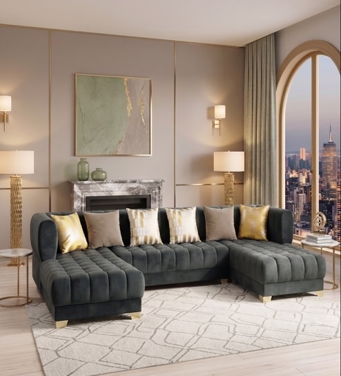Windsor Heritage Sectional Sofa In Dark Grey Color