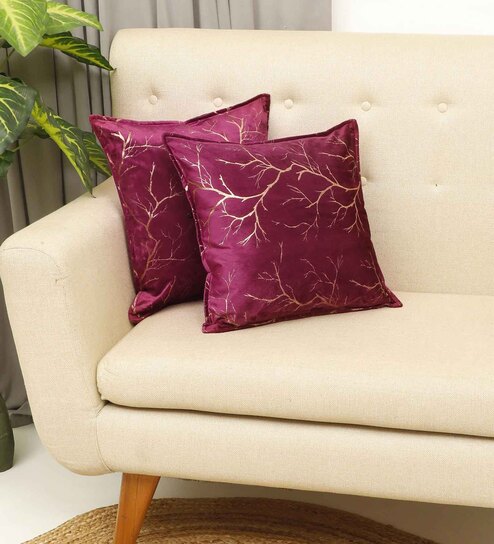Wine Printed Velevt 2 Cushion Covers