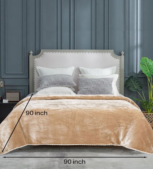 Beige Double Sided Heavy 2 Layer Blanket With Crochet Lace Edge