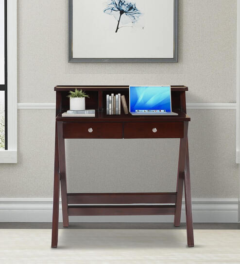 Wisdom Teak Wood Study Table In Brown Finish