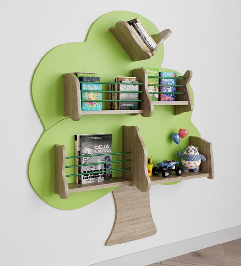 Buy Wisdom Tree Bookshelf Cum Display Unit In Parrot Green By