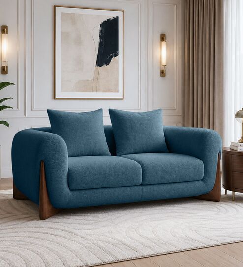 Wishper Boucle Fabric 2 Seater Sofa In Classic Blue Colour