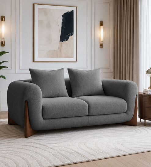 Wishper Boucle Fabric 2 Seater Sofa In Lava Grey Colour