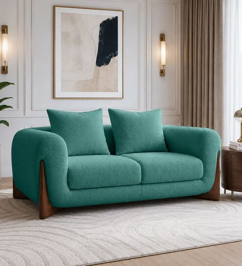 Wishper Boucle Fabric 2 Seater Sofa In Ocean Blue Colour