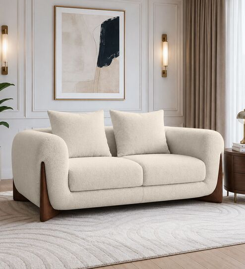 Wishper Boucle Fabric 2 Seater Sofa In Shell White Colour