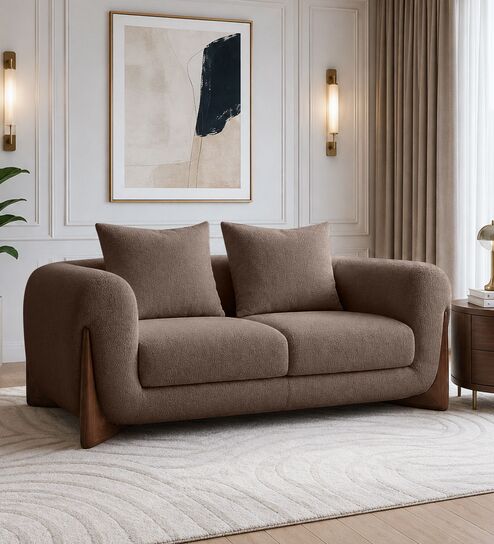 Wishper Boucle Fabric 2 Seater Sofa In Truffle Brown Colour