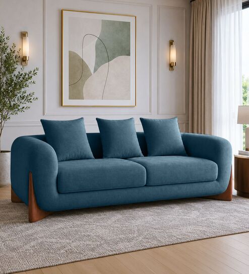 Wishper Boucle Fabric 3 Seater Sofa In Classic Blue Colour